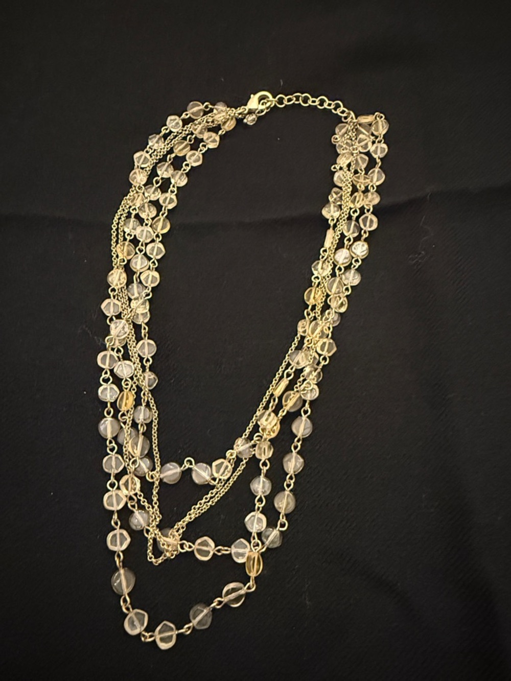 Multi-Strand Gold Beaded Women's Necklace - Clear and champagne Beads